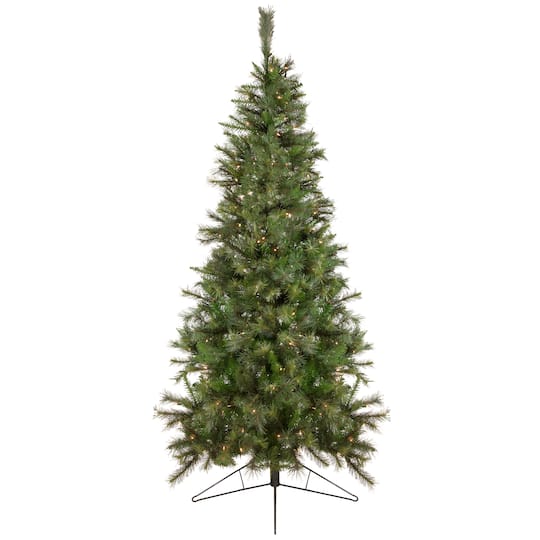 7.5Ft Pre-Lit Real Touch™️ Canyon Pine Artificial Half Wall Christmas Tree, Clear Lights By Northlight in Green | 7.5 ft | Michaels®